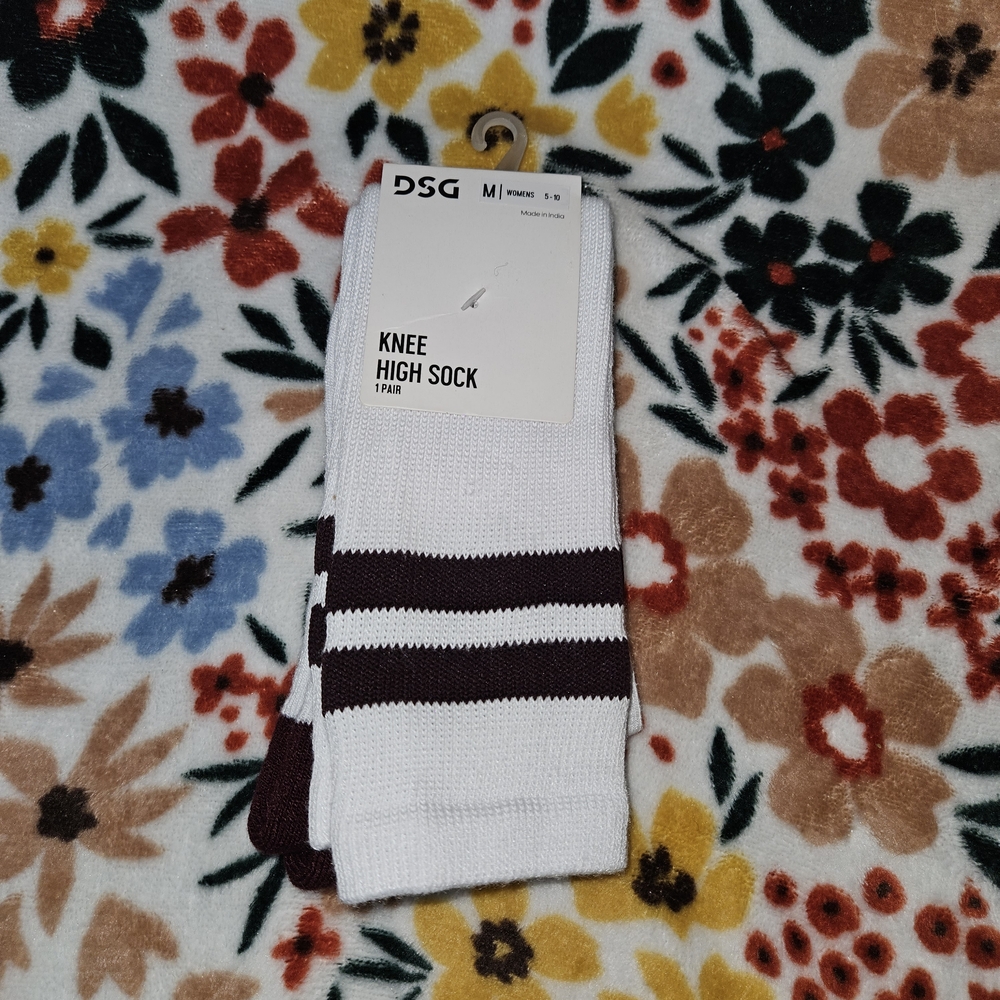 DSG White and Brown Striped Knee High Socks